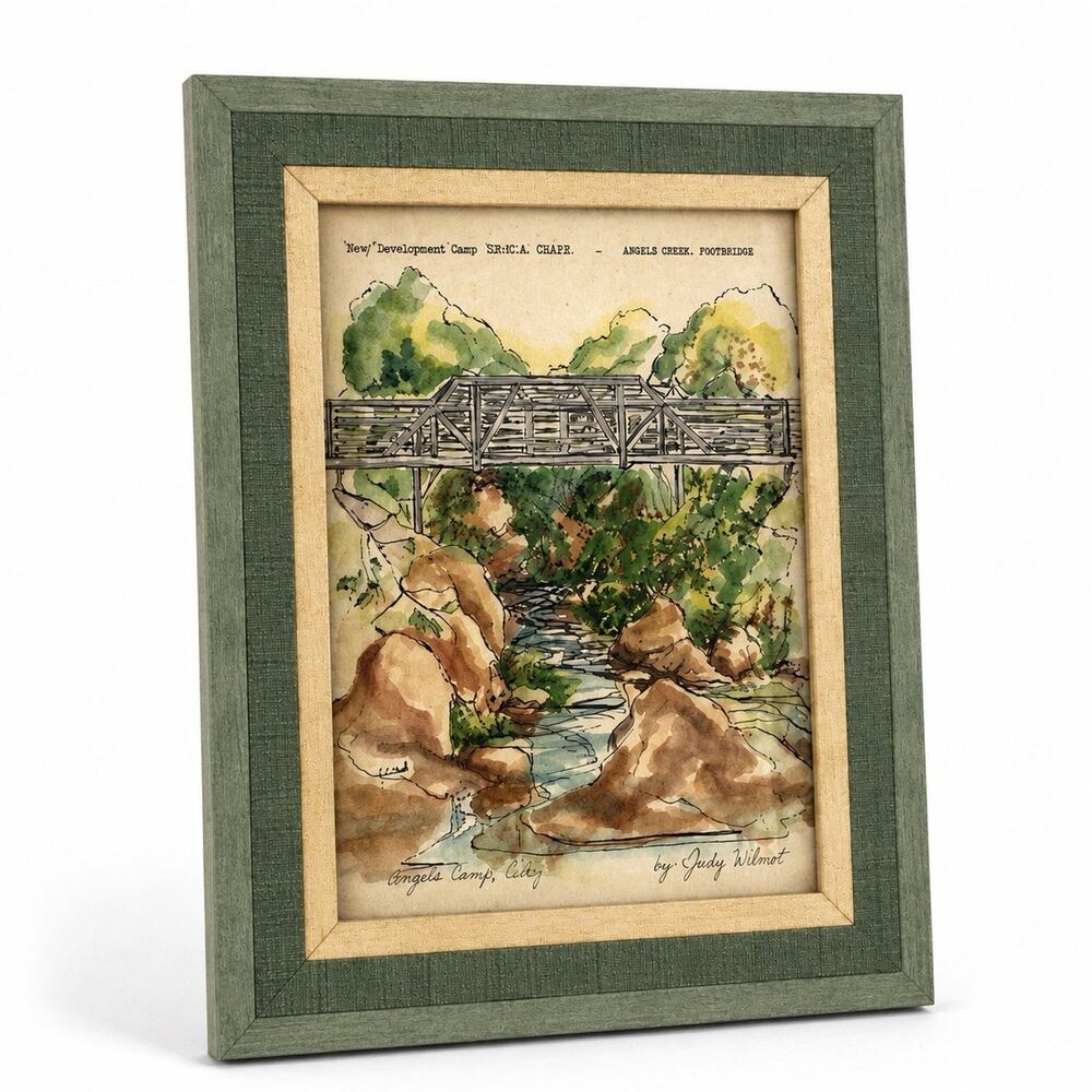 Judy Wilmot Signed Print Footbridge Over Angels Creek Angels Camp CA Framed Art